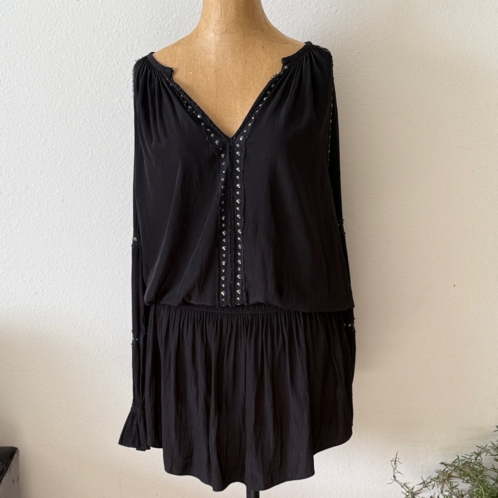 Ramy Brook sz 6 Black Long Sleeve Dress with Studded and raw edge details